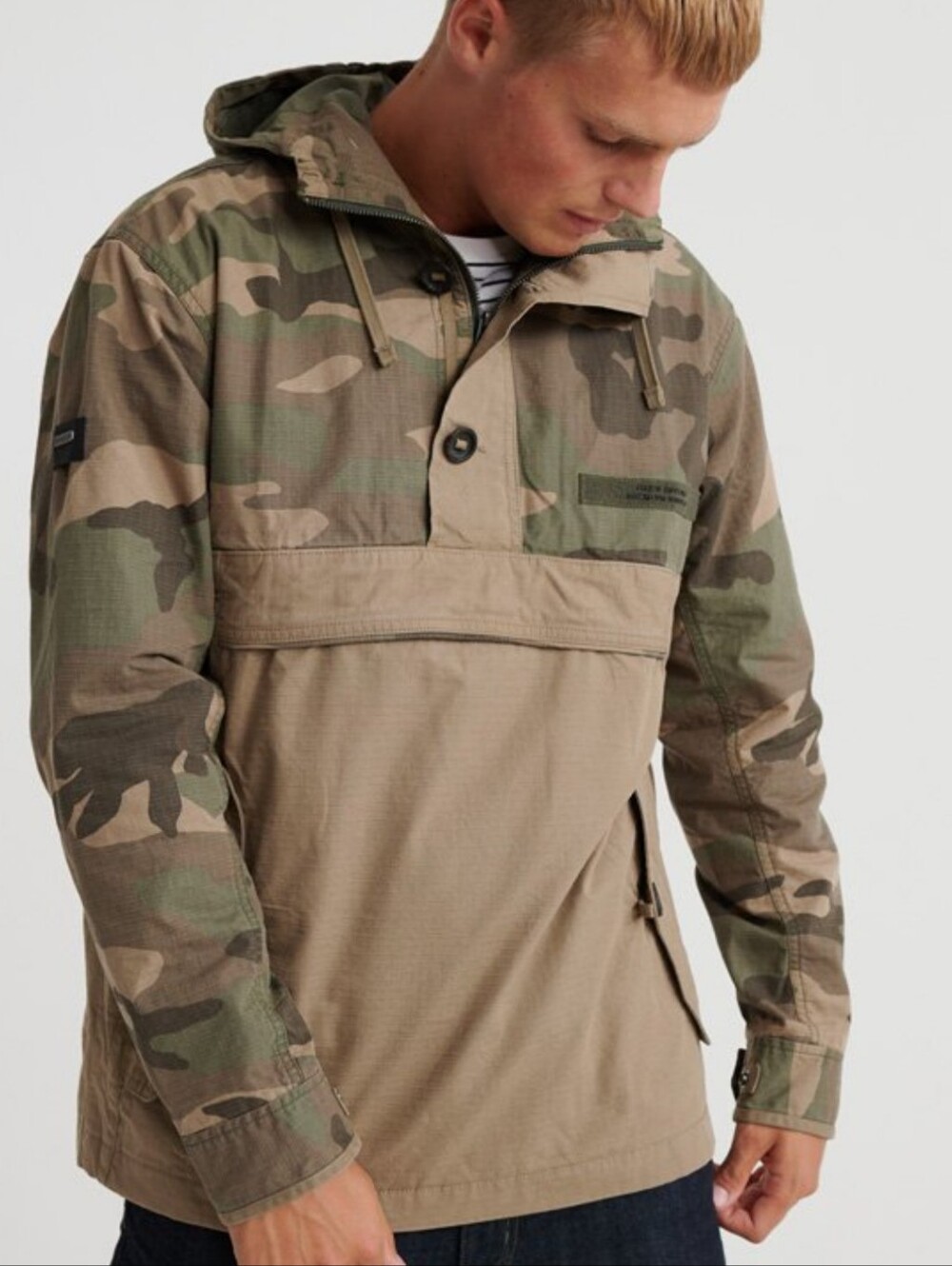 Superdry Field The Rookie Overhead Jet Jacket Large Camo Print Khaki Colorblock